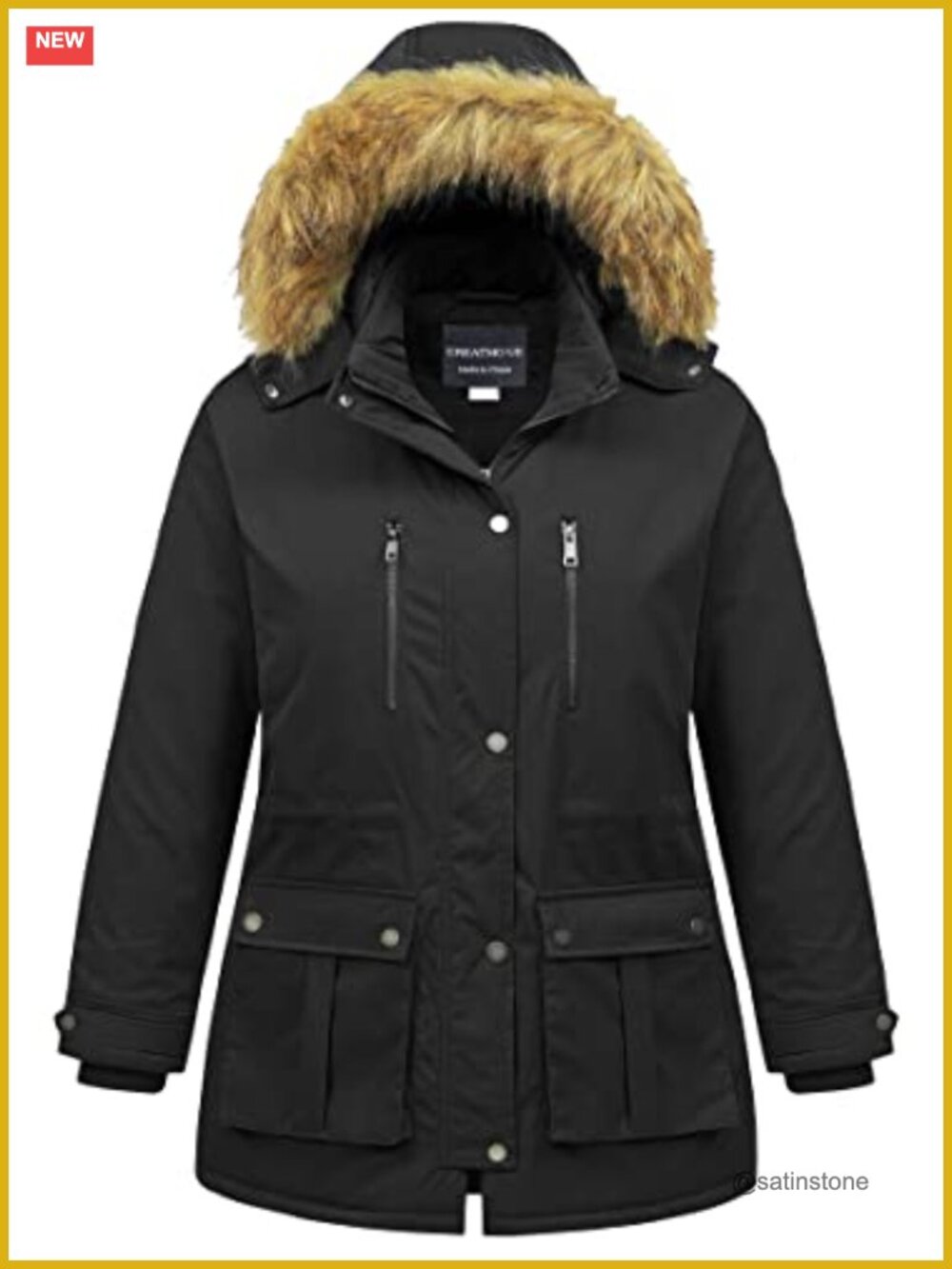 Plus Size Waterproof Long Puffer Jacket with Detachable Fur Hood